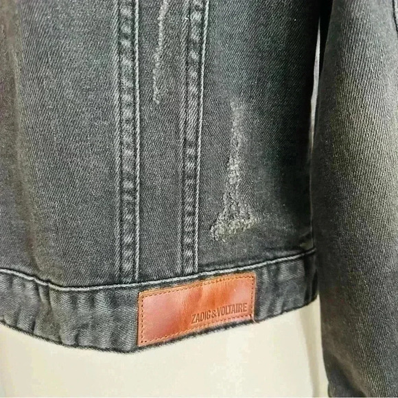 New Zadig & Voltaire Distressed Denim Jacket Sz M - Picture 10 of 12